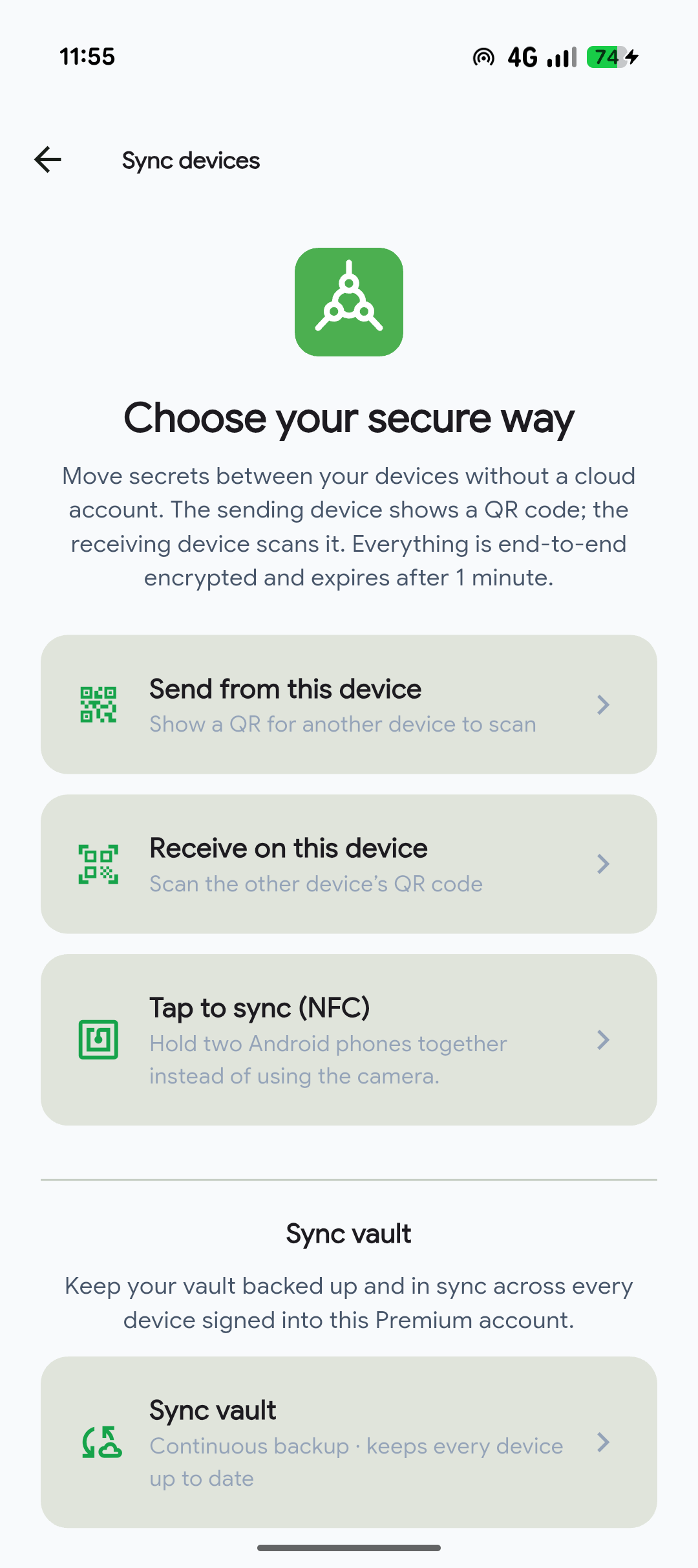 PassKub's optional zero-knowledge cloud sync settings on Android.