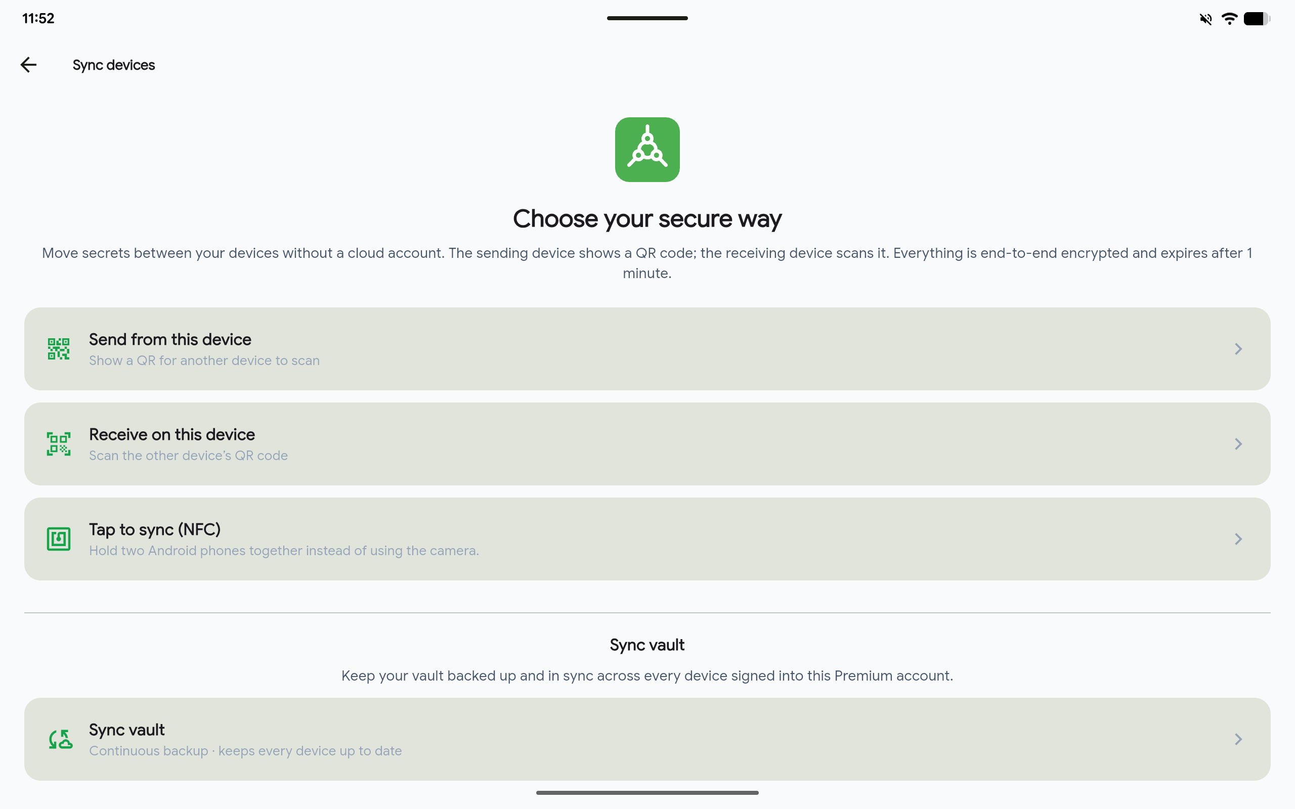 PassKub's optional zero-knowledge cloud sync settings on a tablet.