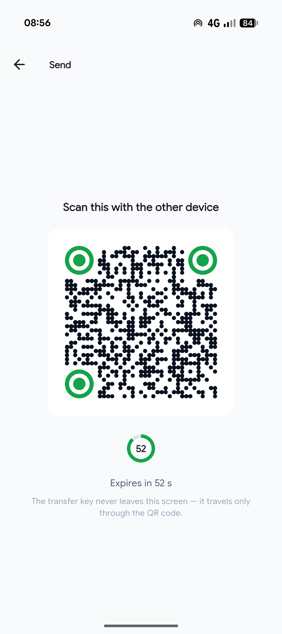 Sharing a saved credential via QR code in PassKub on Android, with no cloud account needed.