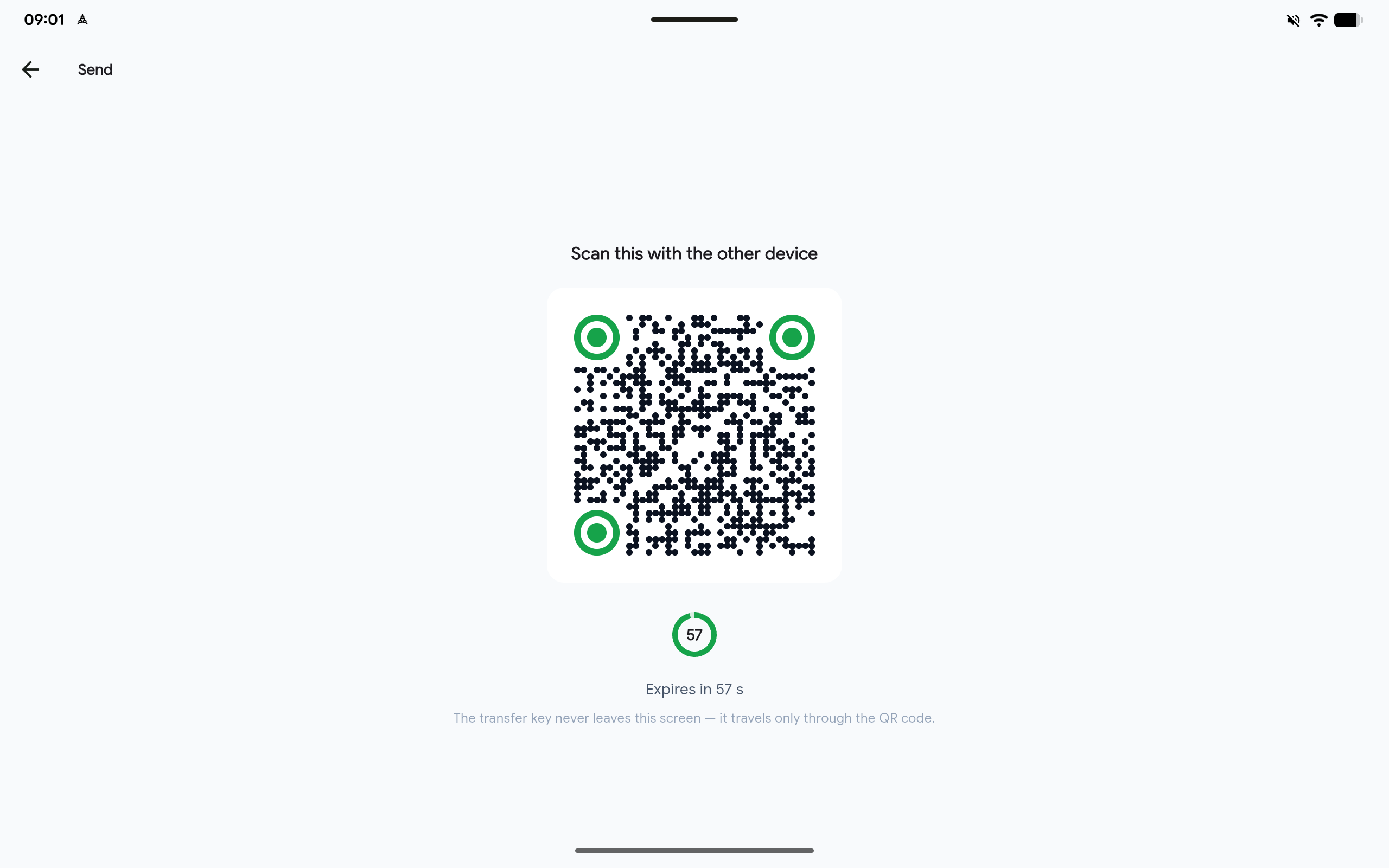 Sharing a saved credential via QR code in PassKub on a tablet, with no cloud account needed.